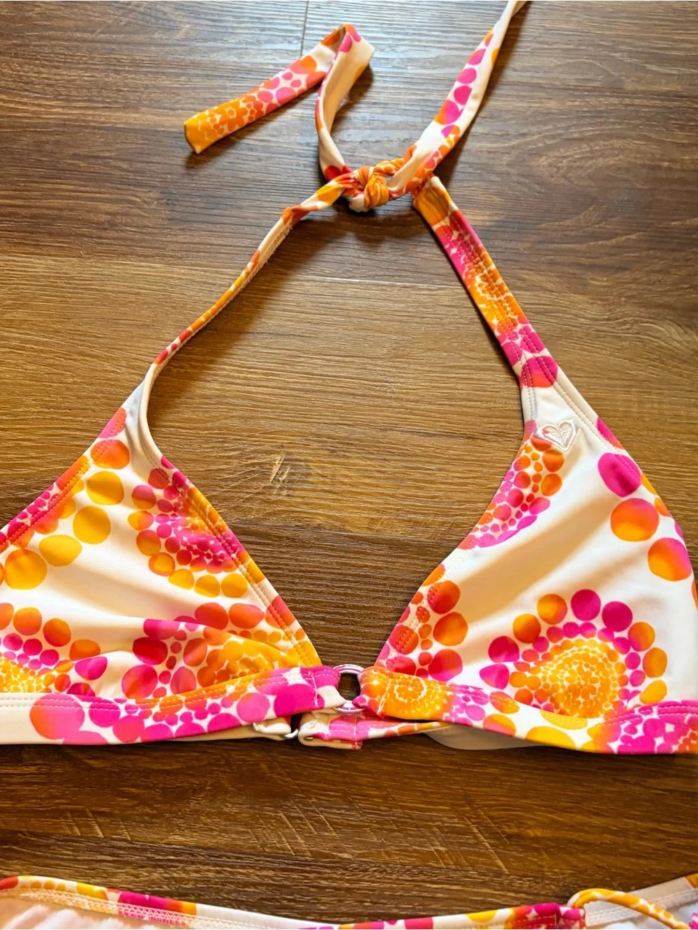 🌺 Roxy Halter Bikini Set Pink Orange White | Top + Small Tie-Side Bottoms